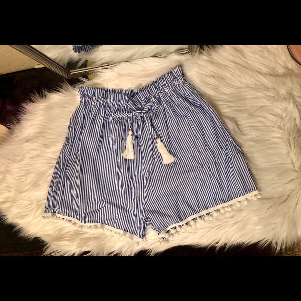 Blue & White Shorts with Tassels